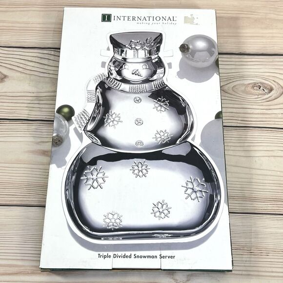VTG International Silver Divided Snowman Server 15” Silverplate Christmas Tray - Picture 8 of 13